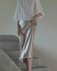 多用途のシルクミディスカート(ウエストゴム付き)