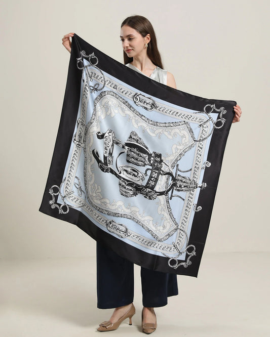 ヴィンテージ黒シルクスカーフ