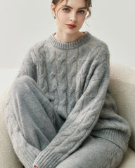 レディース ケーブル編み シルクカシミヤ オーバーサイズプルオーバー