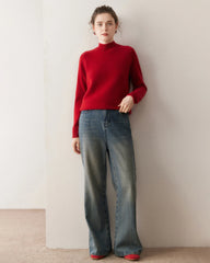 レディース ケーブルトリム ラグラン カシミヤセーター