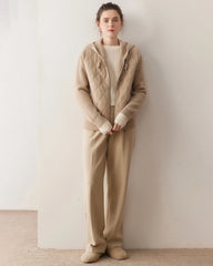 レディース カシミヤ フード付きジップアップカーディガン