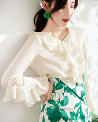 レディース シルク フリル ブラウス