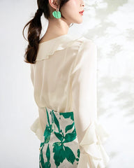 レディース シルク フリル ブラウス