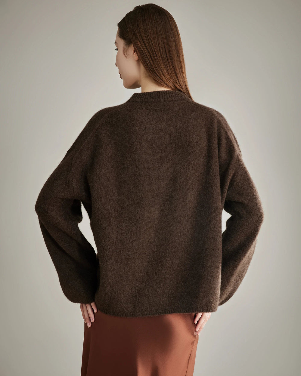 Oversize Crew Neck Cashmere Sweater, Brown