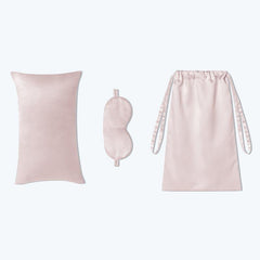 クッション付きアイマスク&収納バッグ付き 3点セット シルクトラベルセット