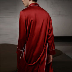 ピュアシルク コントラストパイピング ベルト付きローブ&パンツセット