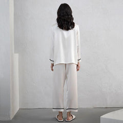 女性用シルクパジャマセット(コントラストパイピング付き)