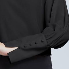 シルク製 ラウンドネック ランタン袖 レディースシャツ