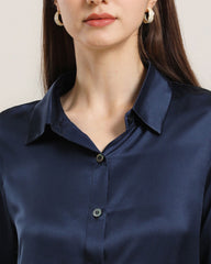 Women's Basic Silk Shirt, Navy