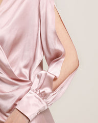 レディース シルクブラウス シャツ(スリットスリーブ付き)