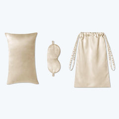 クッション付きアイマスク&収納バッグ付き 3点セット シルクトラベルセット