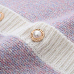 ライラック色カシミヤカーディガン パールボタン付き