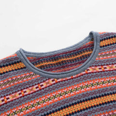ストライプ柄ラウンドカラーカシミヤセーター