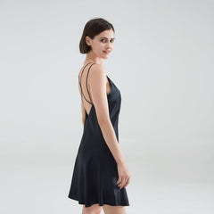 Classic Short Silk Nightgown Sleepwear, Black