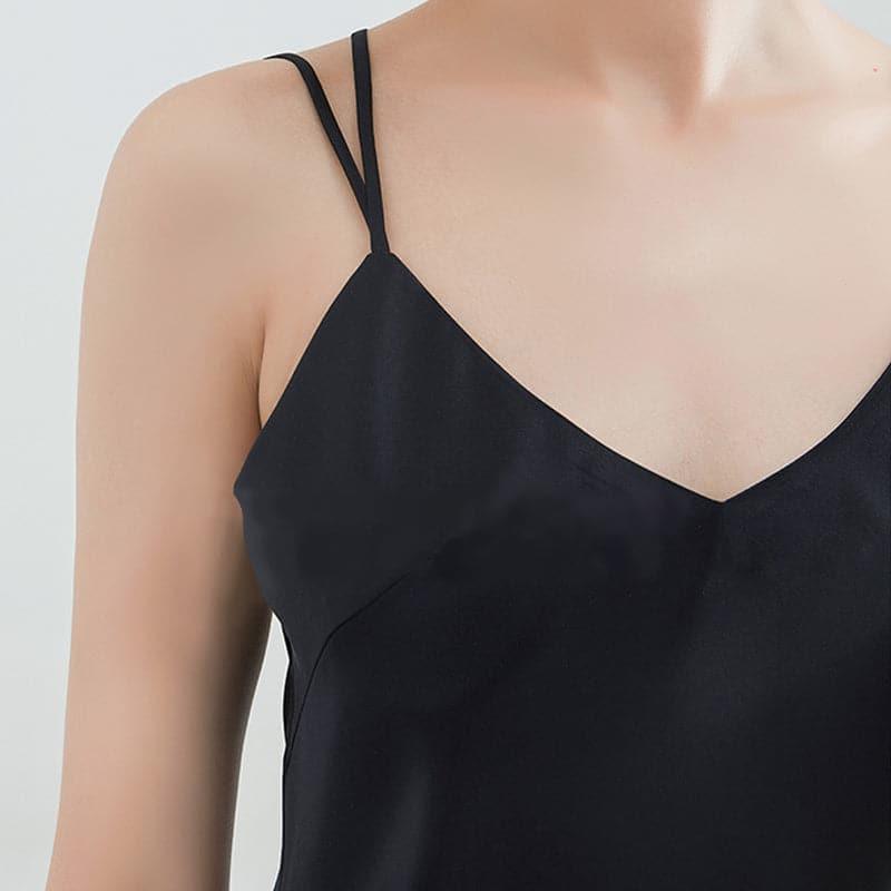 Classic Short Silk Nightgown Sleepwear, Black