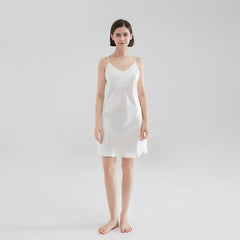 Classic Short Silk Nightgown Sleepwear, White