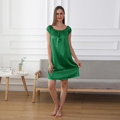 Cute Silk Pajamas Nightgown, Dark Green