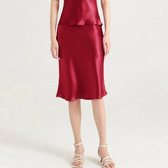 Elegant Knee-Length Silk Skirt Burgundy