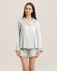 Relax Silk Shirt Shorts Pajamas Set, Grey