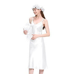 Womens Long Silk Nightgown, White