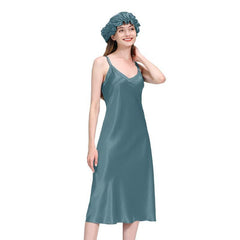 Womens Long Silk Nightgown, Haze Blue