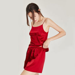 Short Silk Pajamas Camisole Set, Red