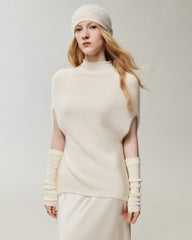 100%カシミヤ モックネック フレンチスリーブ ルーズベスト