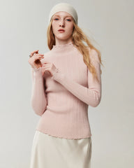 100%カシミヤ レタストリム モックネックプルオーバー