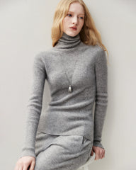 100%カシミヤ リブ編みタートルネックセーター