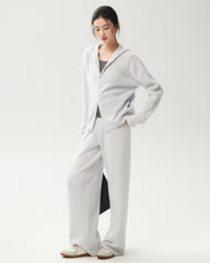 100%カシミヤ リブ編みワイドレッグニットパンツ