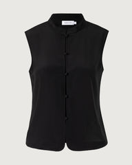 18匁シルク フロントボタン ノースリーブ シェルトップ