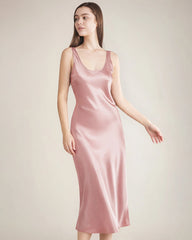 スクープネック ミディ丈 シルクスリップドレス