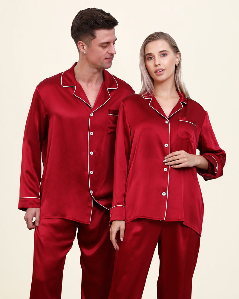 クラシックなカップル用ロングシルクパジャマ