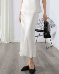 多用途のシルクミディスカート（ウエストゴム付き）