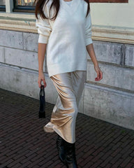 多用途のシルクミディスカート（ウエストゴム付き）