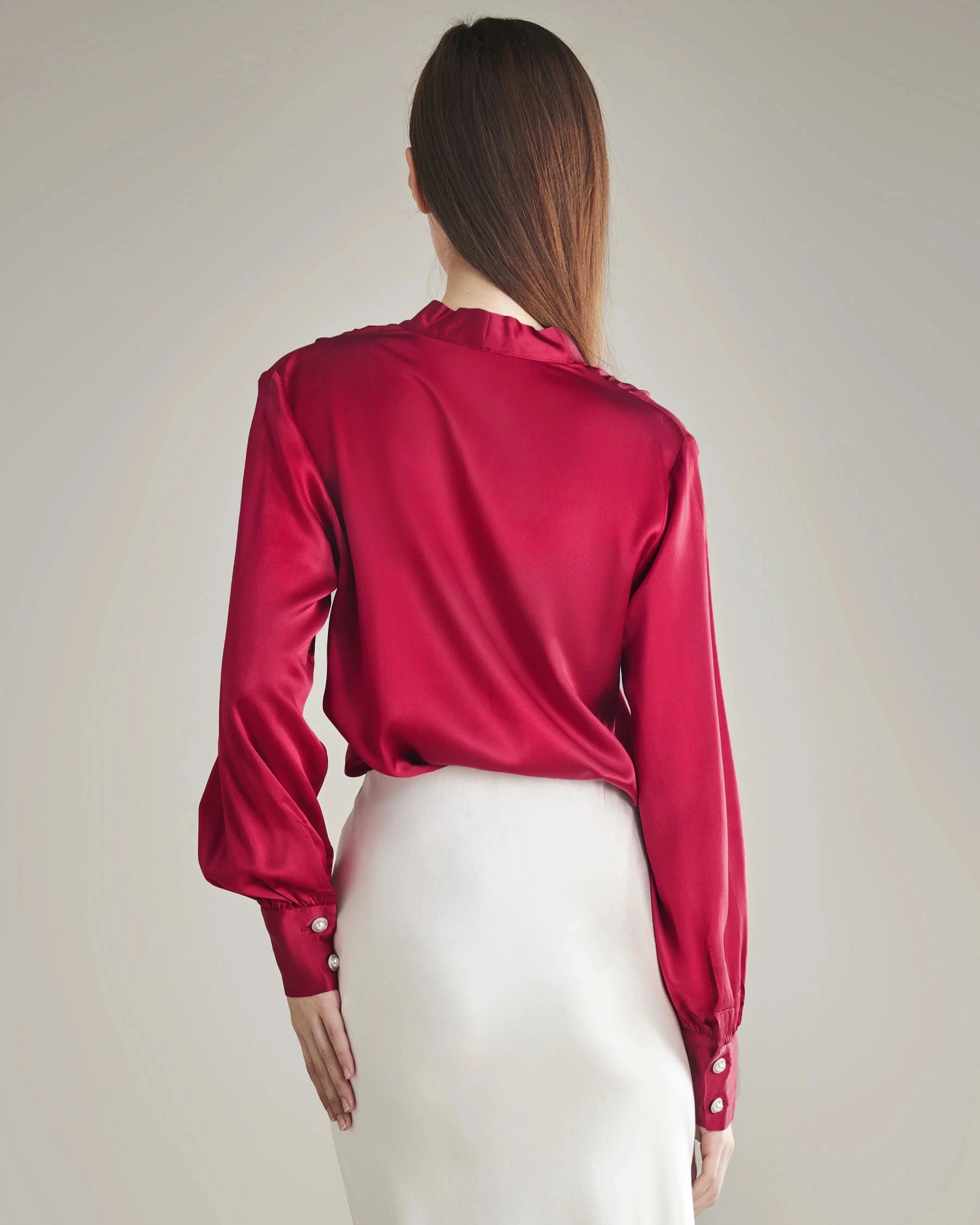 レディース ラインストーンボタン シルクブラウス