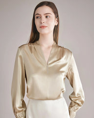 レディース ラインストーンボタン シルクブラウス