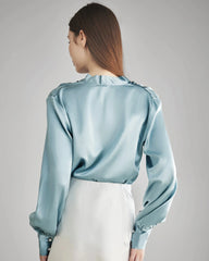 レディース ラインストーンボタン シルクブラウス