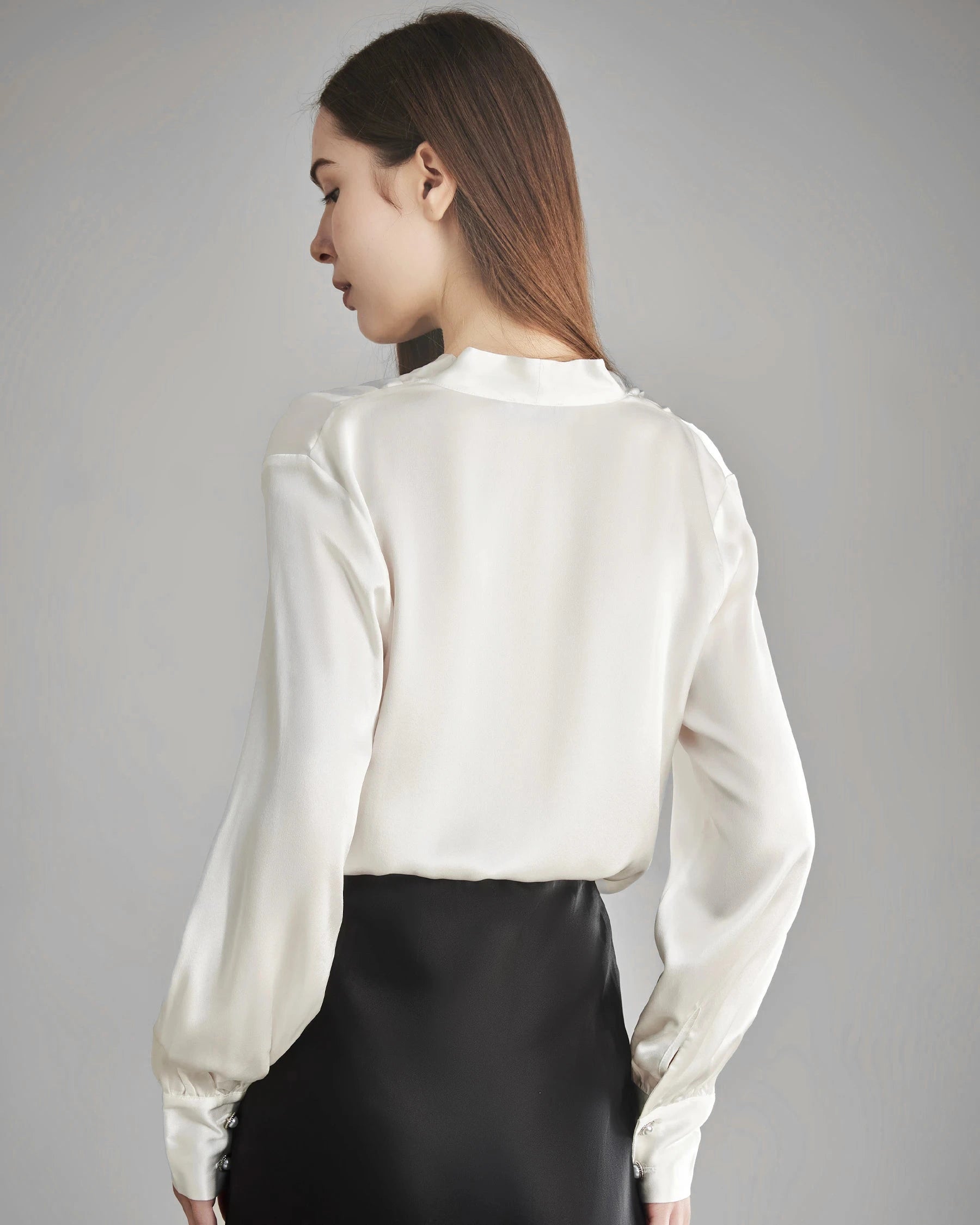 レディース ラインストーンボタン シルクブラウス