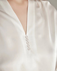 レディース ラインストーンボタン シルクブラウス