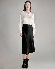 レディース ラインストーンボタン シルクブラウス