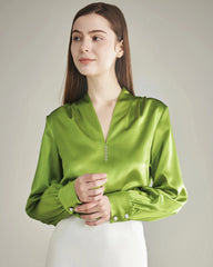 レディース ラインストーンボタン シルクブラウス