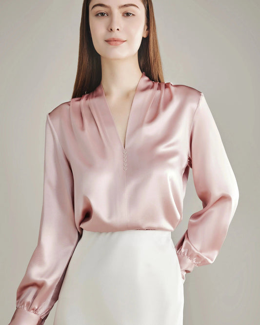 レディース ラインストーンボタン シルクブラウス