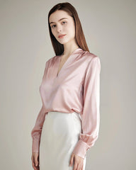 レディース ラインストーンボタン シルクブラウス