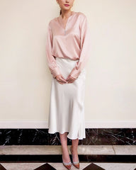 レディース ラインストーンボタン シルクブラウス