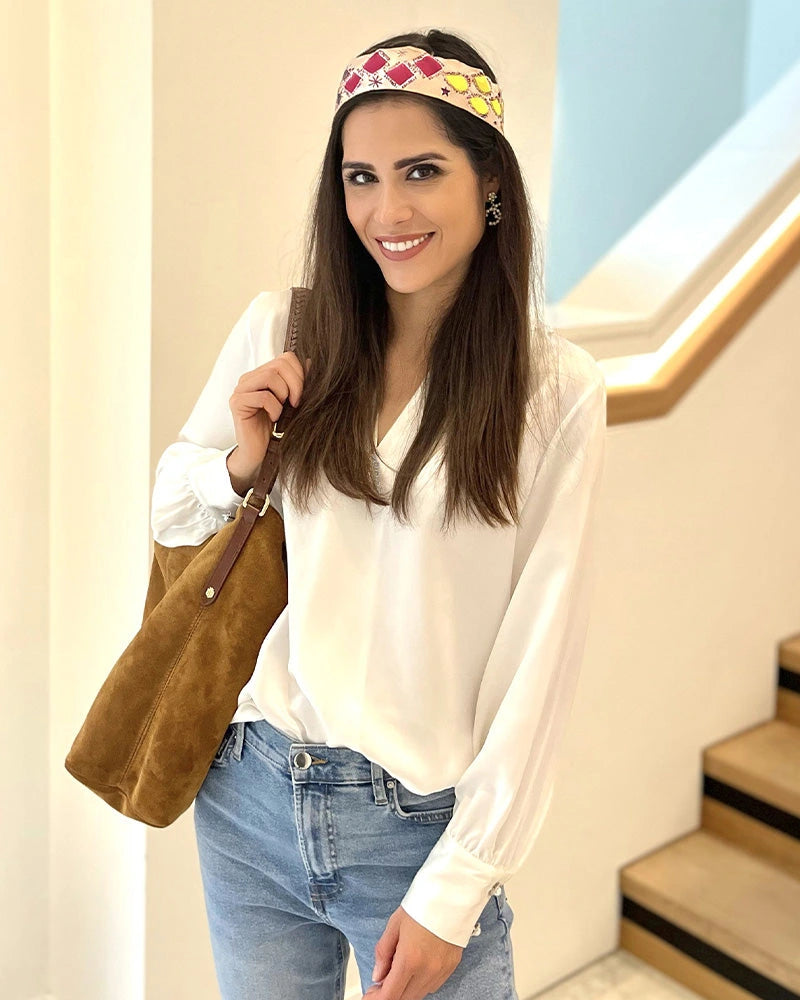 レディース ラインストーンボタン シルクブラウス