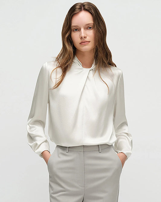 25匁シルク ノットネック 長袖ブラウス