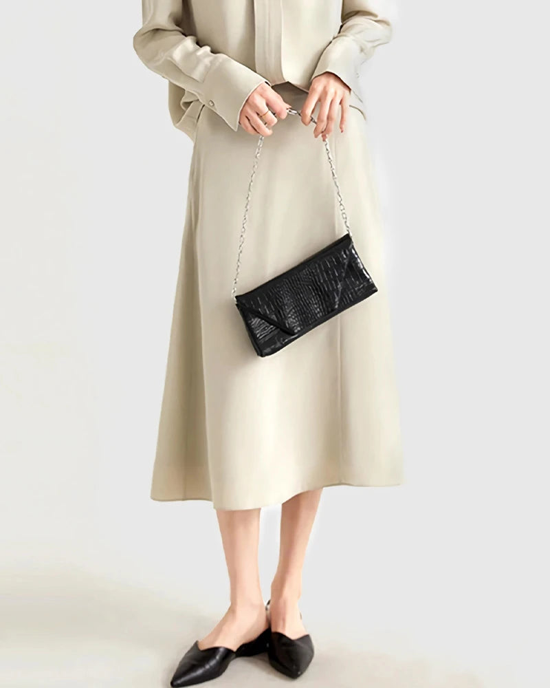 30モミヘビーシルクAラインミディスカート