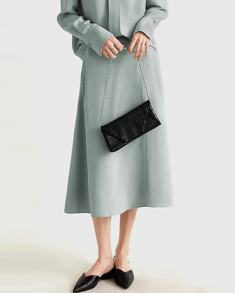 30モミヘビーシルクAラインミディスカート