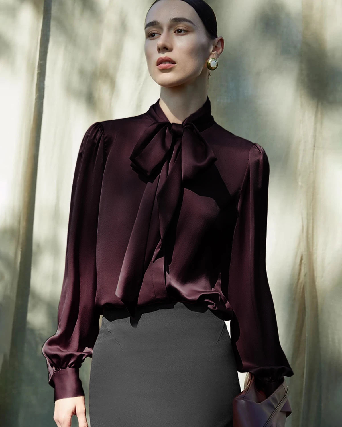 30モミ レディースシルク フロントタイブラウス